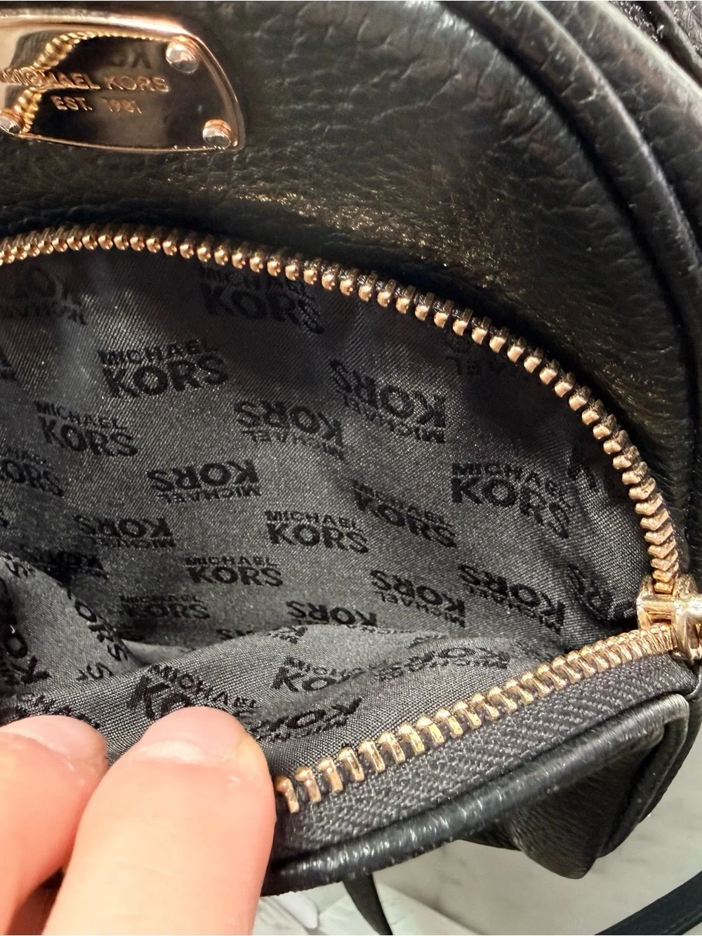 Michael Kors Black Pebbled Leather Mini Backpack with Gold Hardware